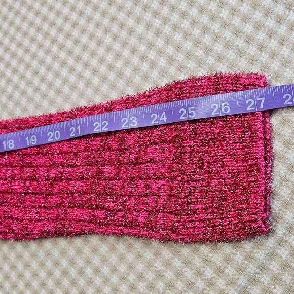 Mango Pink Fuchsia Metallic Cable Knit Long Sleeve Festive Chic Cropped Sweater - Picture 9 of 15